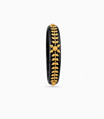 Gold Plated Wedding Black Floral Leaf Pola Single Bangle