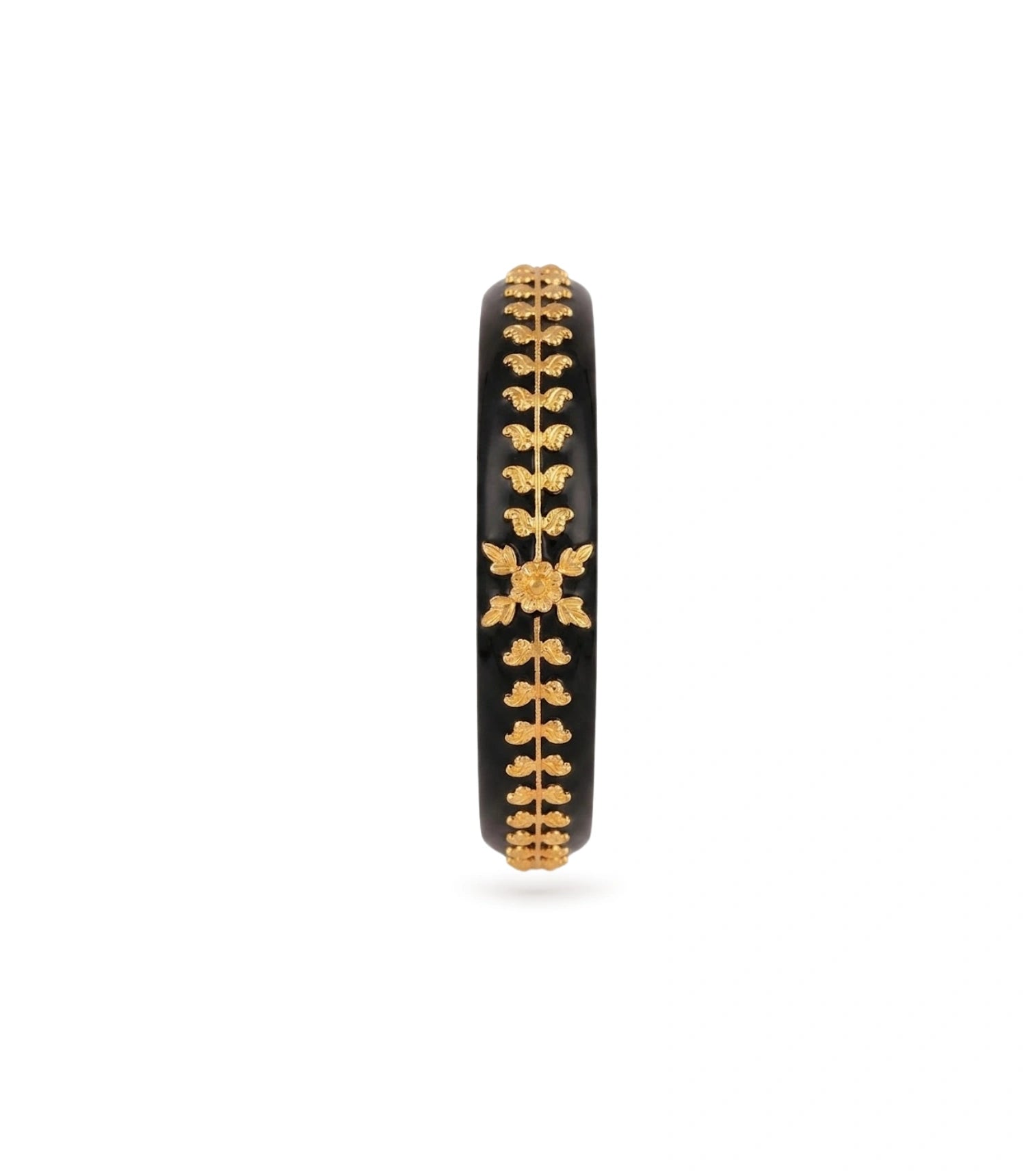 Gold Plated Wedding Black Floral Leaf Pola Single Bangle