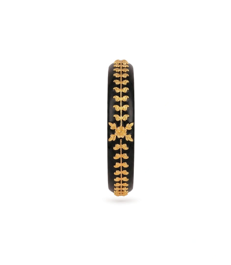 Gold Plated Wedding Black Floral Leaf Pola Single Bangle