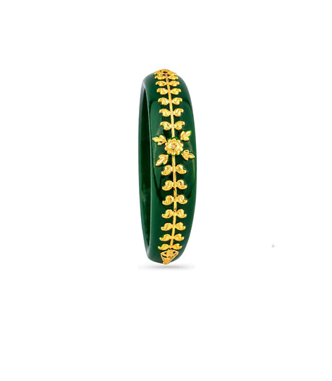 Gold Plated Green Floral Kada Single Bangle