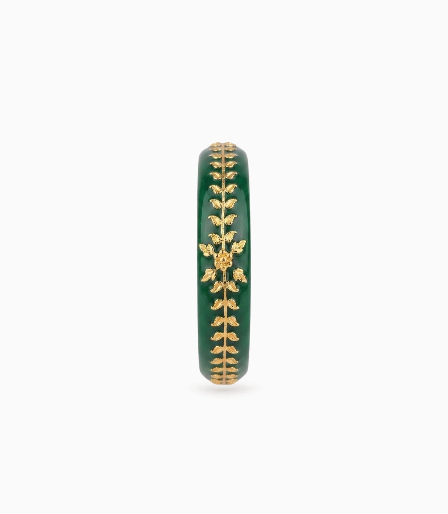 Gold Plated Green Floral Kada Single Bangle