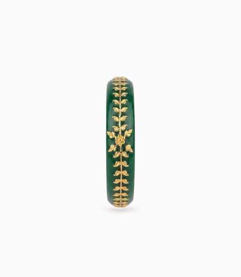 Gold Plated Green Floral Kada Single Bangle