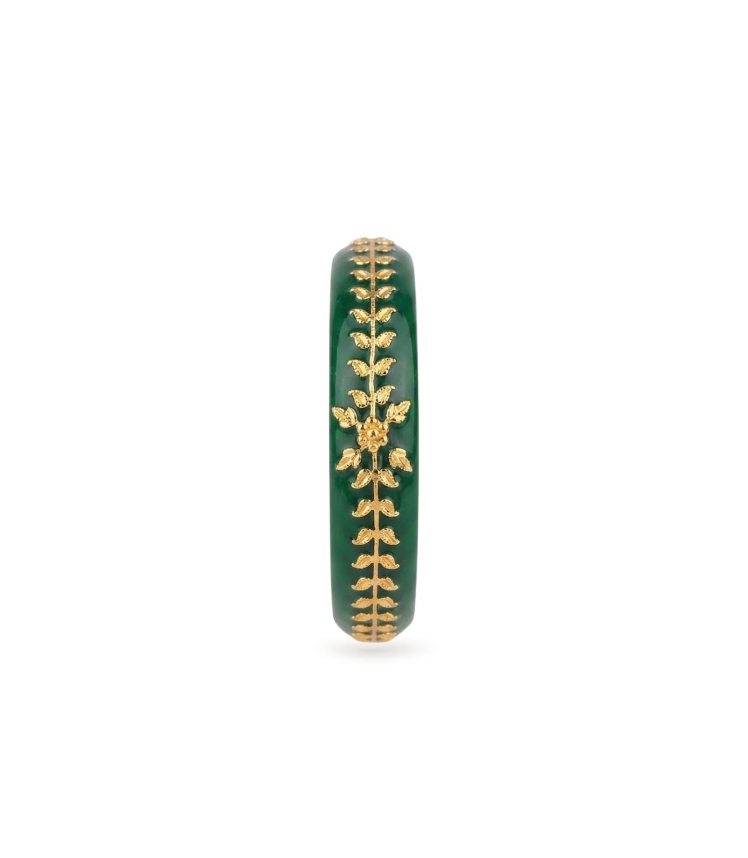 Gold Plated Green Floral Kada Single Bangle