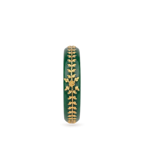 Gold Plated Green Floral Kada Single Bangle