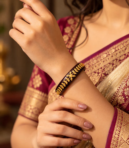 Gold Plated Wedding Maroon Floral Pola Single Bangle