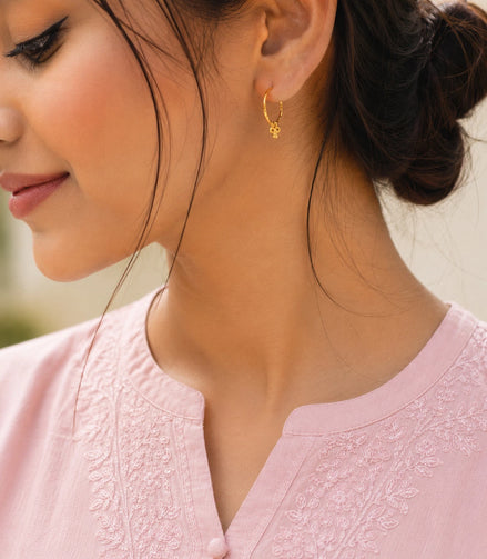 Gold Plated Charm Loop Bali Earrings