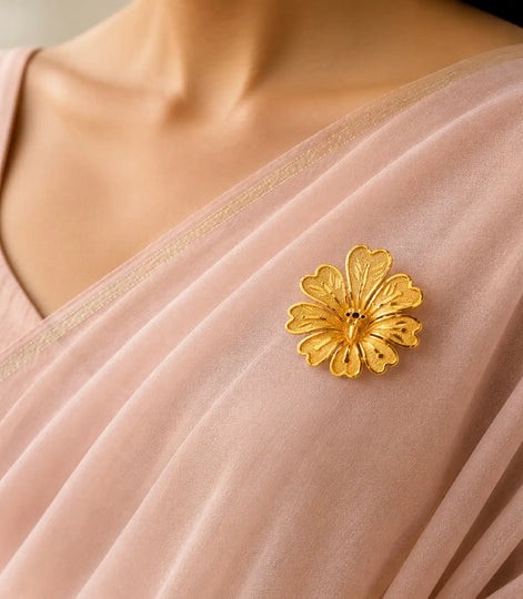 Gold Plated Floral Motif Unisex Brooch