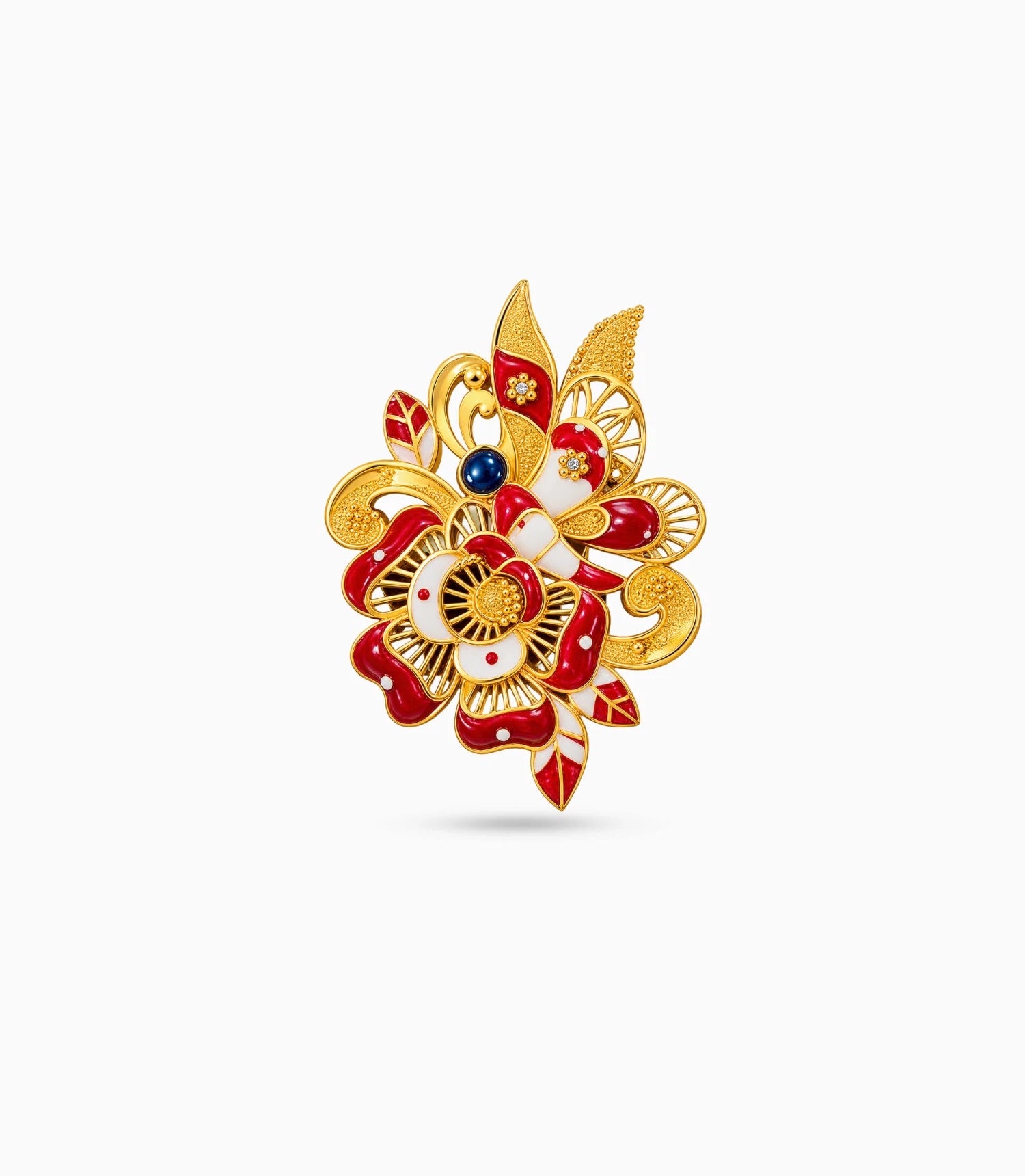 Gold Plated Festive Floral Meenakari Brooch