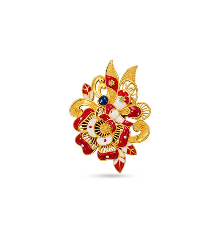 Gold Plated Festive Floral Meenakari Brooch