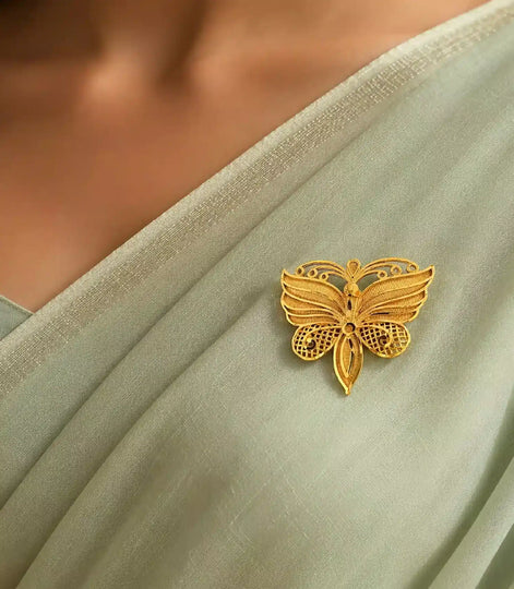 Gold Plated Butterfly Filigree Brooch