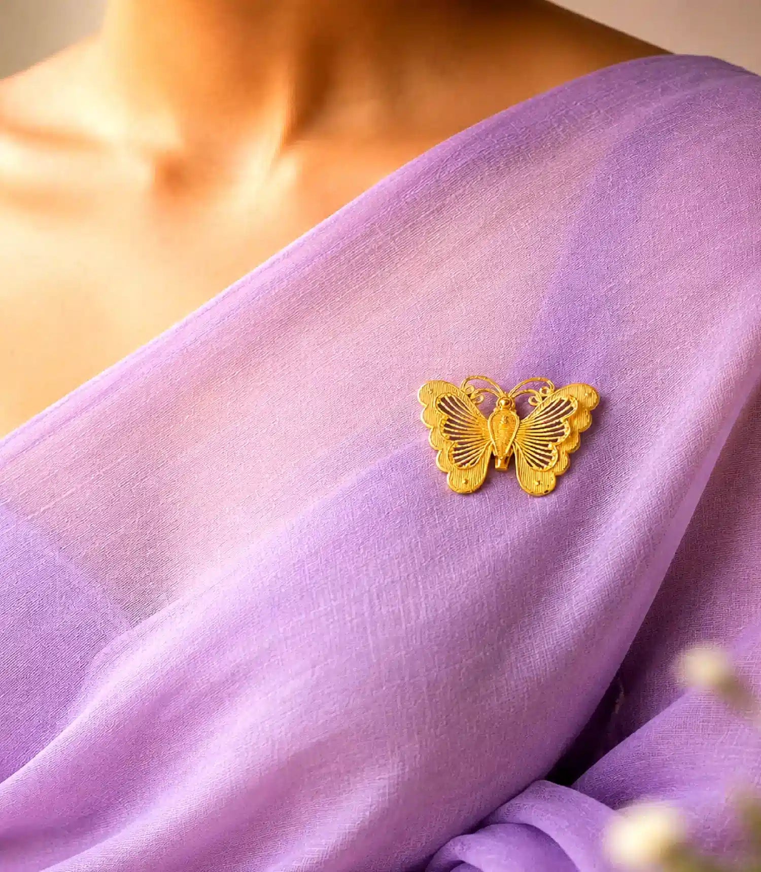 Gold Plated Butterfly Motif Unisex Brooch