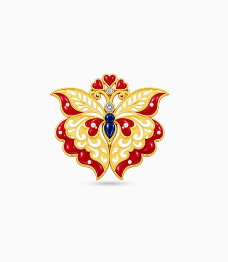 Gold Plated Butterfly Maroon & Blue Meena Brooch
