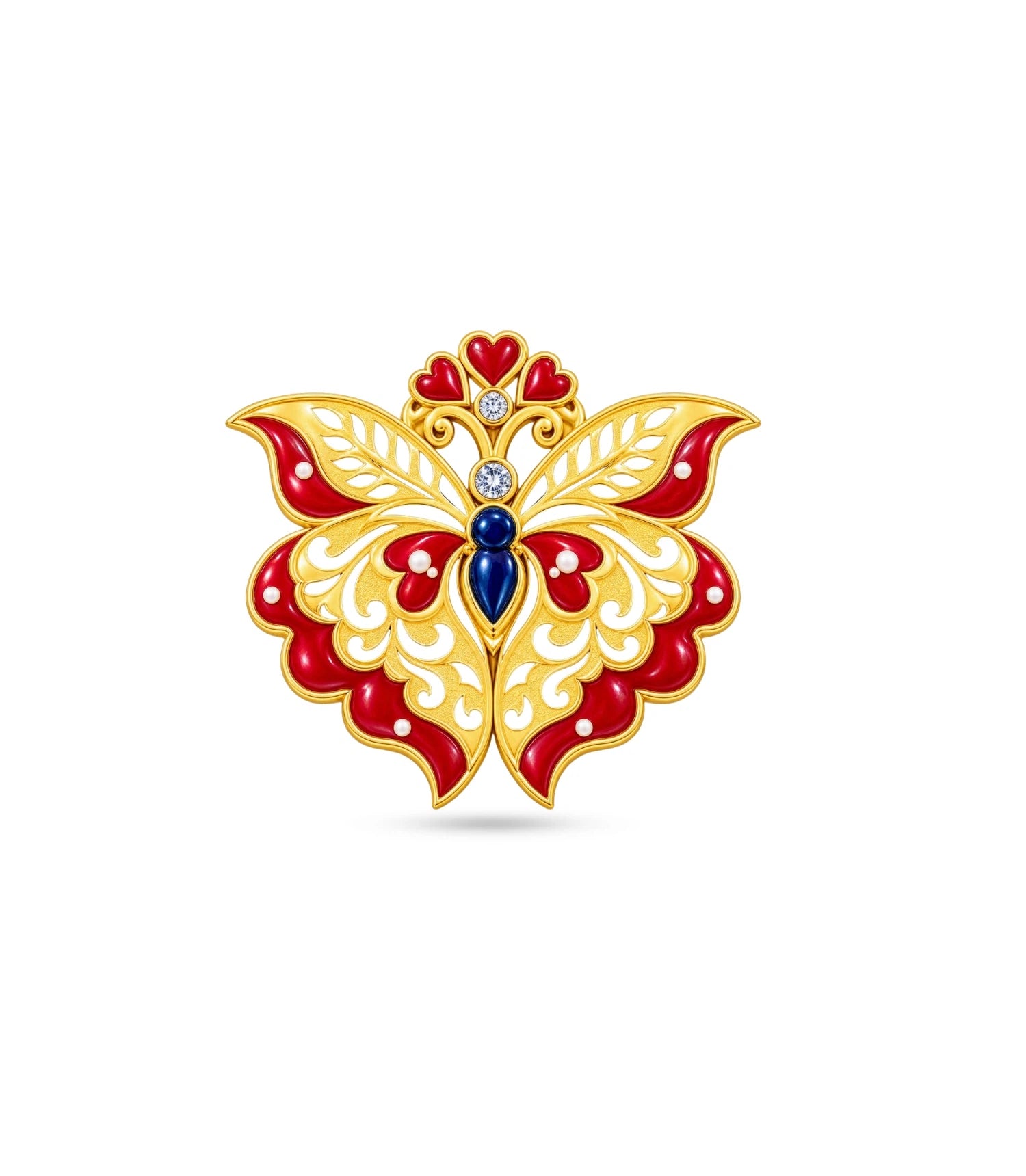 Gold Plated Butterfly Maroon & Blue Meena Brooch