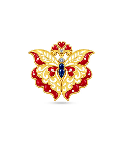 Gold Plated Butterfly Maroon & Blue Meena Brooch