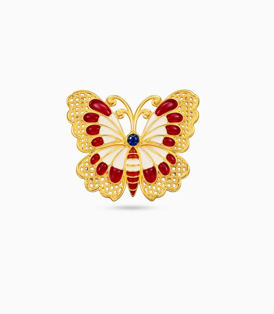 Gold Plated Butterfly Multy Meena Brooch