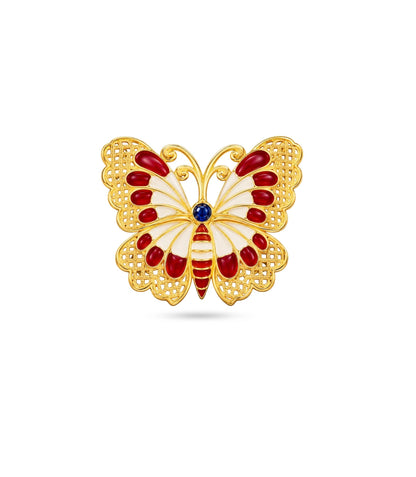 Gold Plated Butterfly Multy Meena Brooch