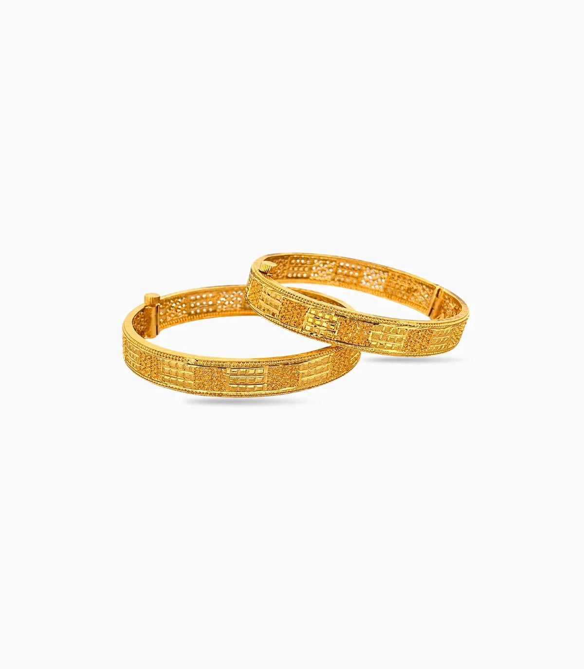 Gold Plated Textured Geometric Bangle Set