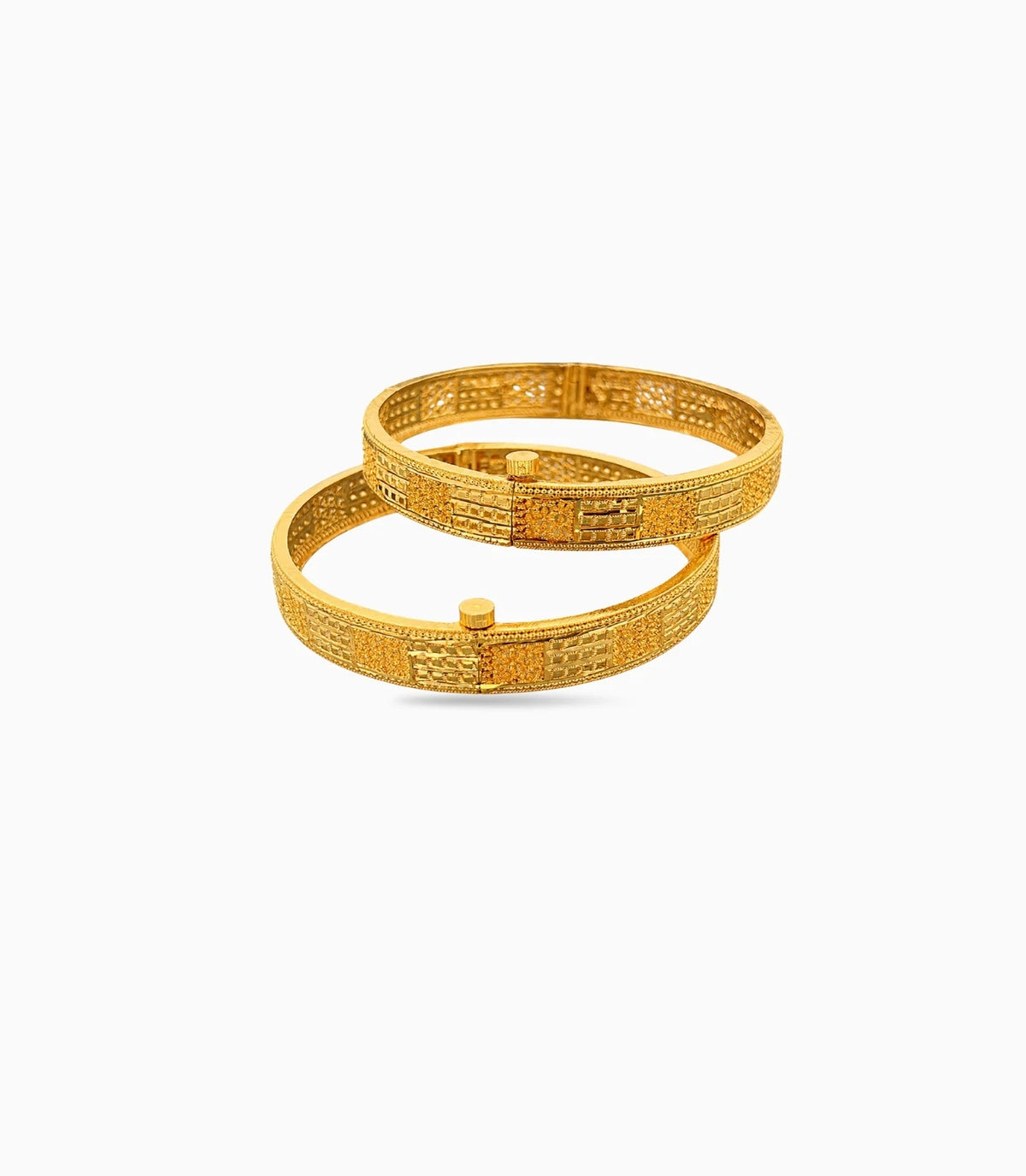 Gold Plated Textured Geometric Bangle Set