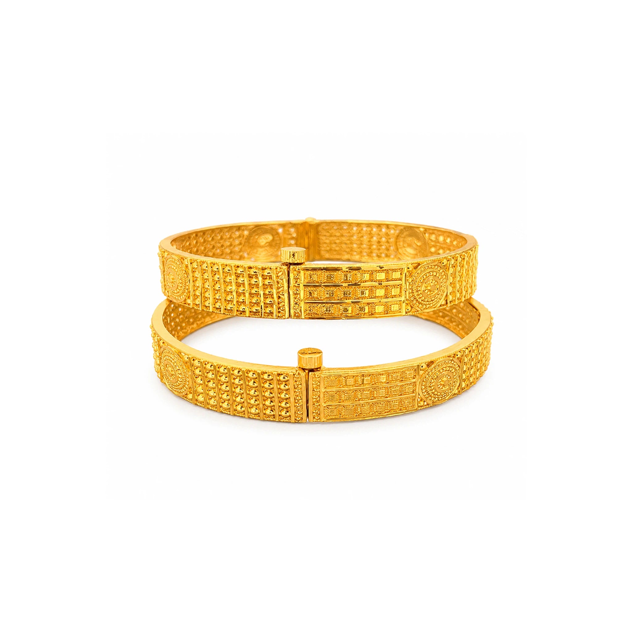 gold plated round emblem textured bangles DCC1018