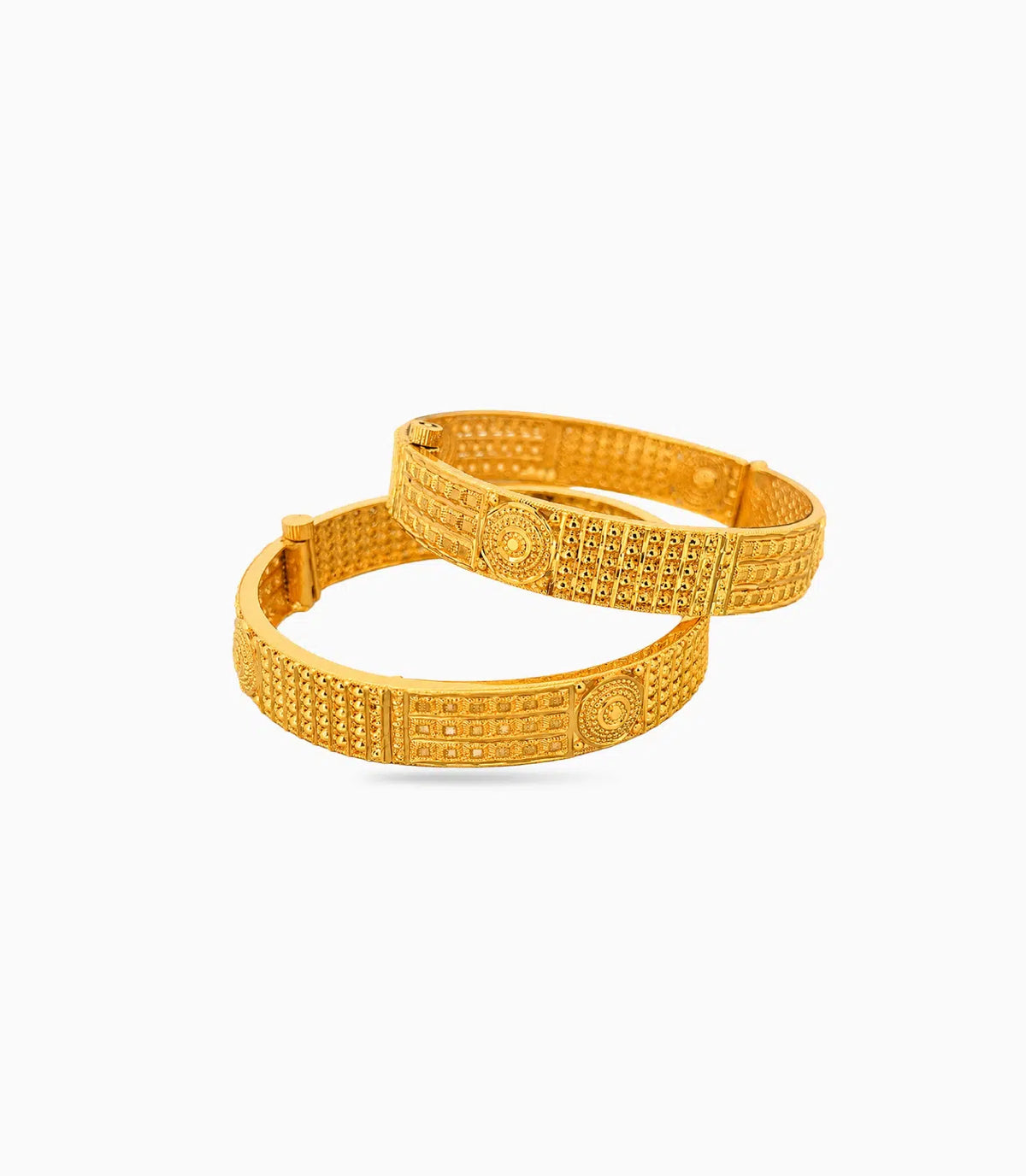 Gold Plated Round Emblem Textured Bangles