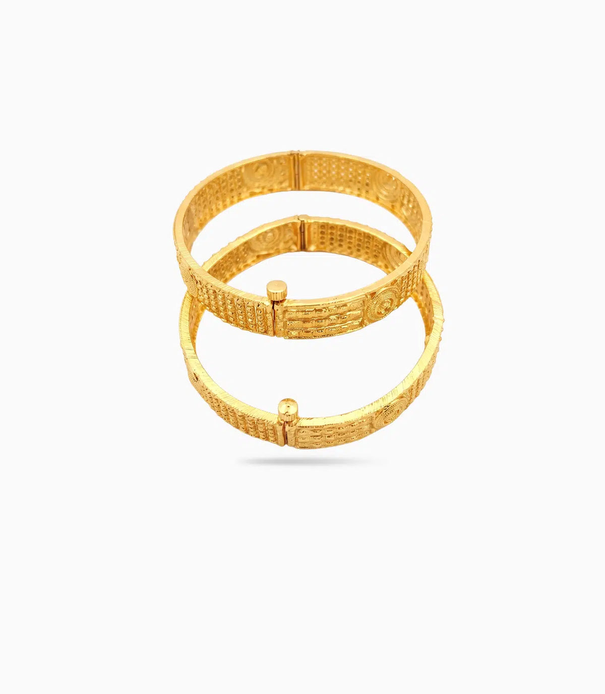 Gold Plated Round Emblem Textured Bangles