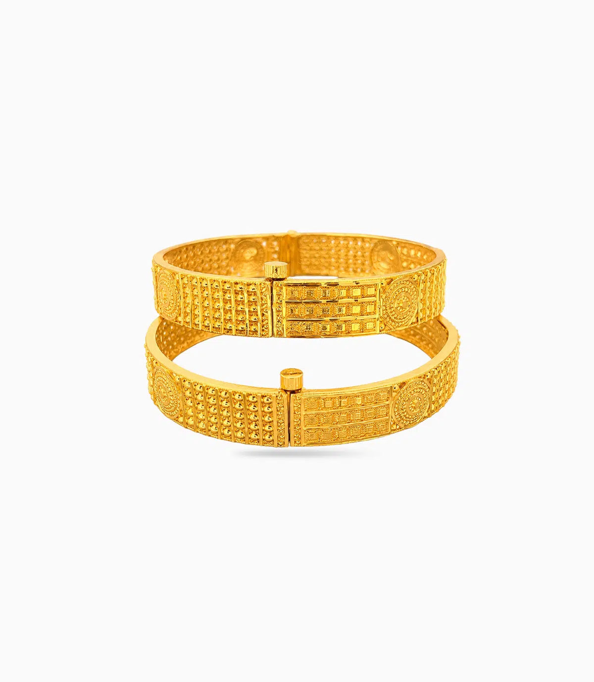 Gold Plated Round Emblem Textured Bangles