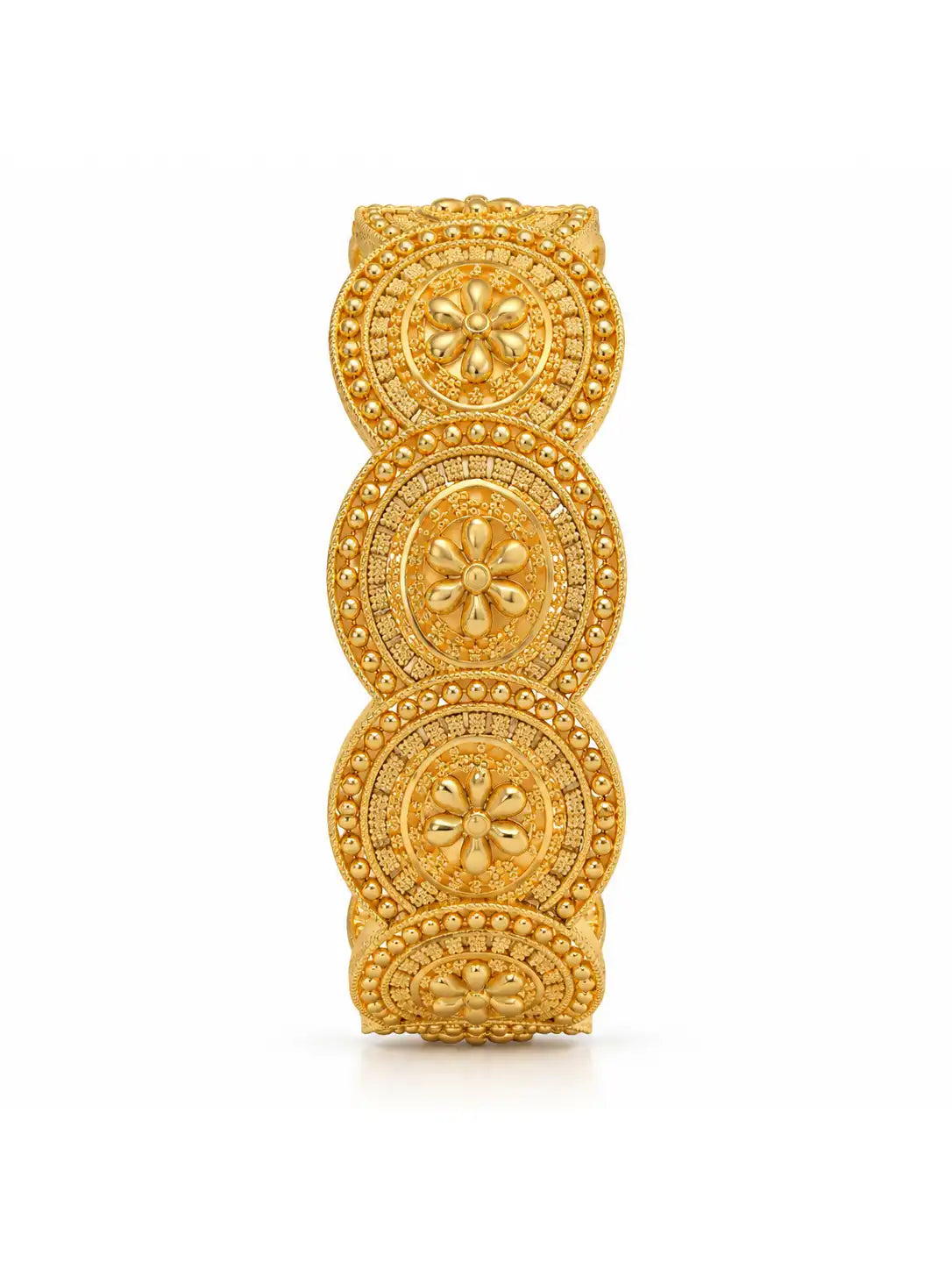 Gold Plated Wedding Floral Medallion Single Bangle