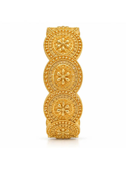 Gold Plated Wedding Floral Medallion Single Bangle