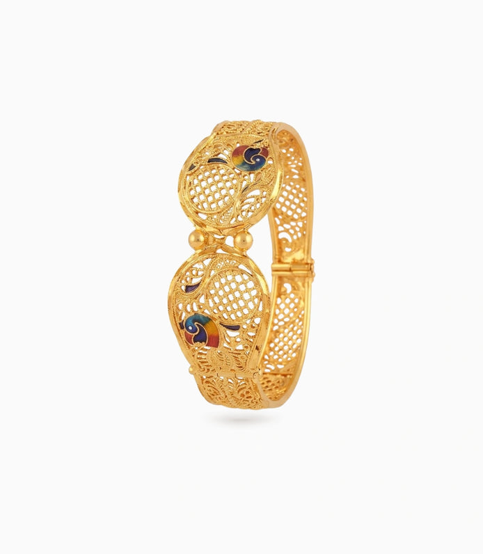 Gold Plated Wedding Enamel Peacock Single Bangle