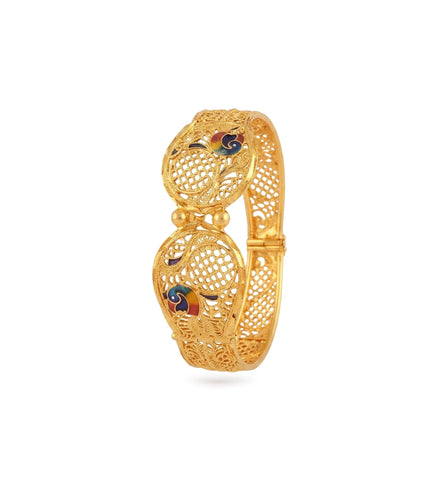 Gold Plated Wedding Enamel Peacock Single Bangle