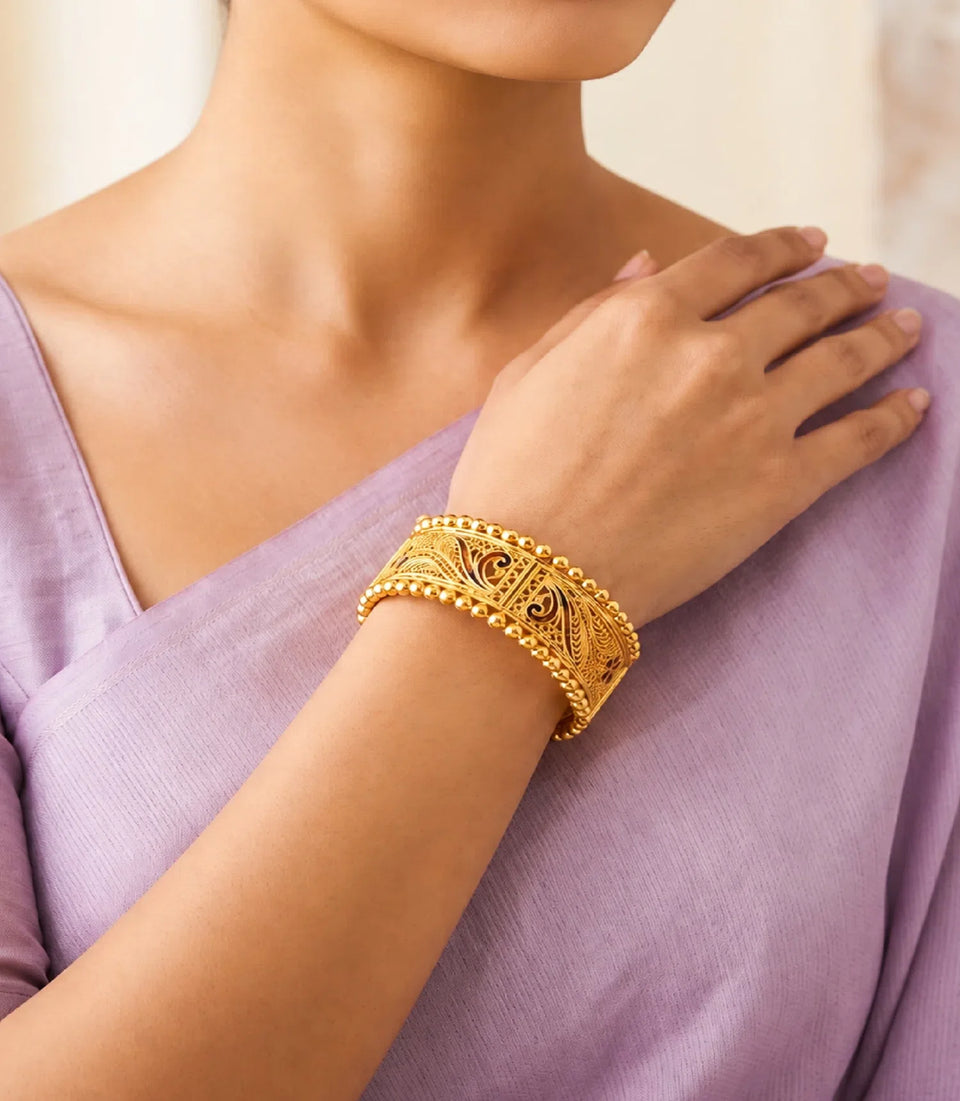 Gold Plated Traditional Enamel Single Kada Bangle