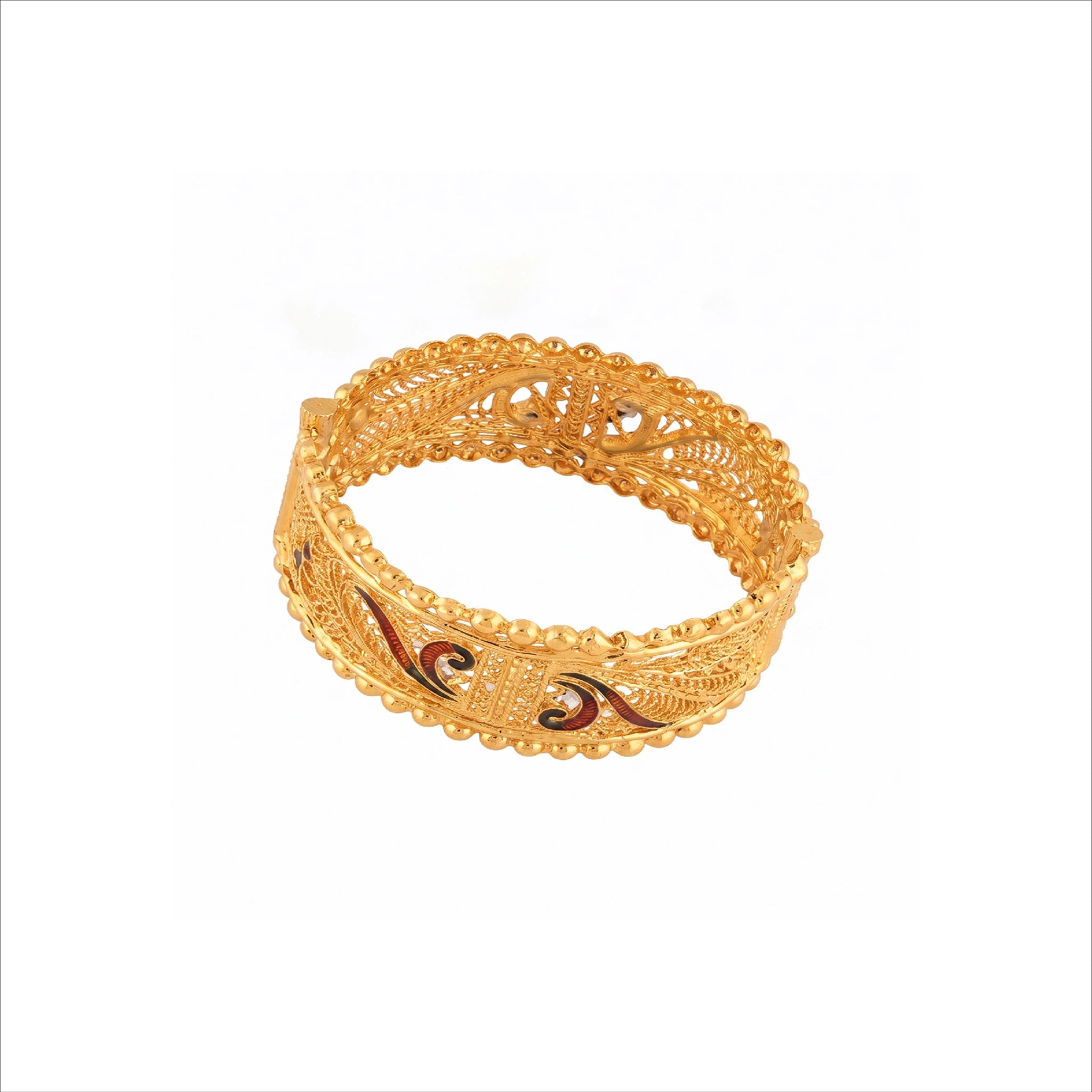 Gold Plated Traditional Enamel Kada Bangle DCC267MYBL