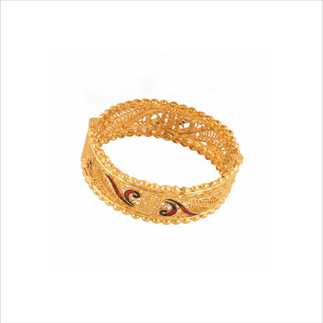Gold Plated Traditional Enamel Kada Bangle DCC267MYBL