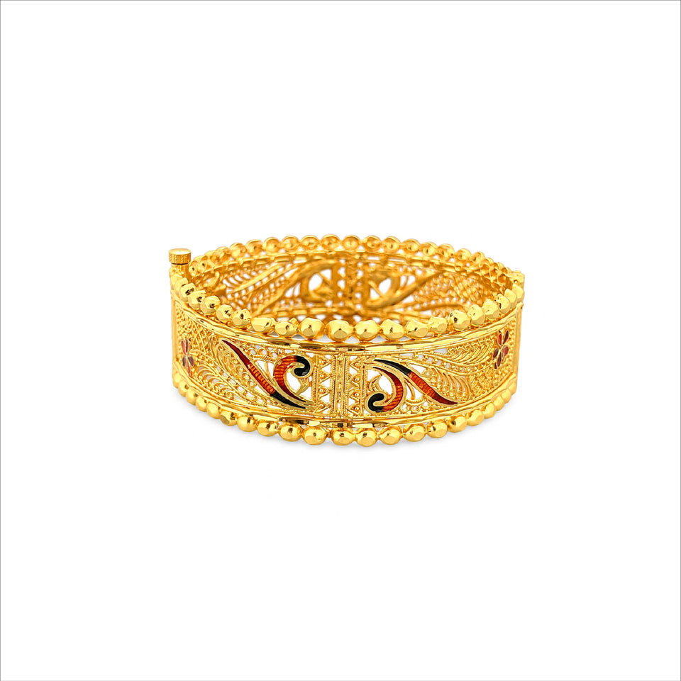 Gold Plated Traditional Enamel Kada Bangle DCC267MYBL