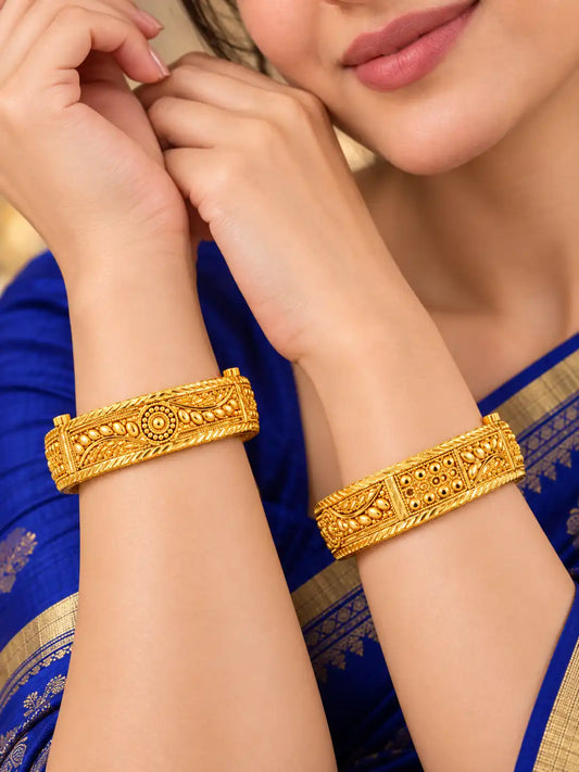 Gold Plated Wedding Floral Bangle Set