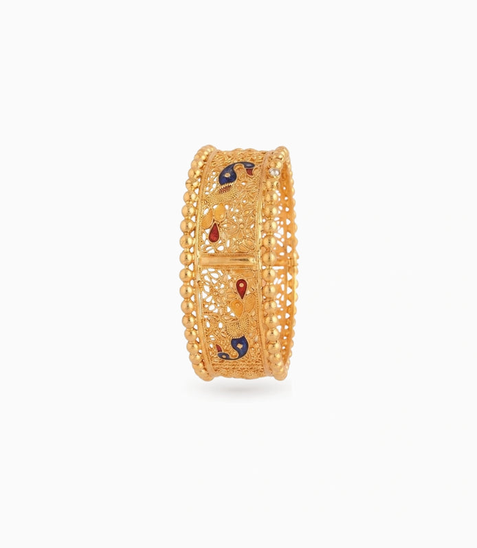 Gold Plated Wedding Enamel Peacock Chur Single Bangle