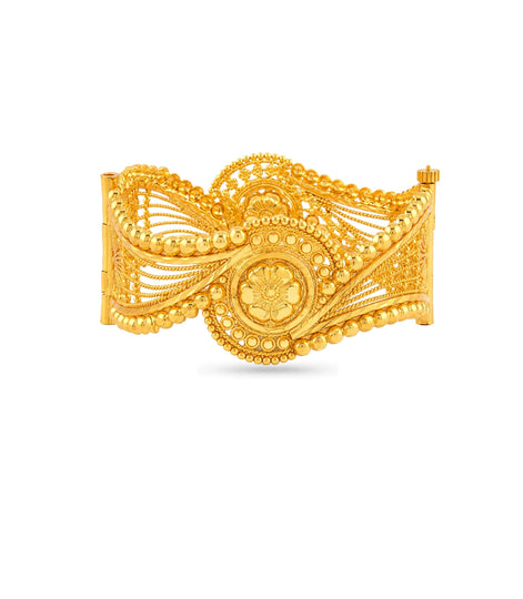Gold Plated Wedding Floral Rosette Single Bangle