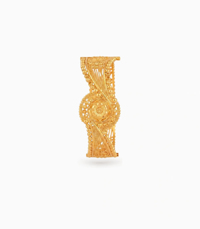 Gold Plated Wedding Floral Rosette Single Bangle