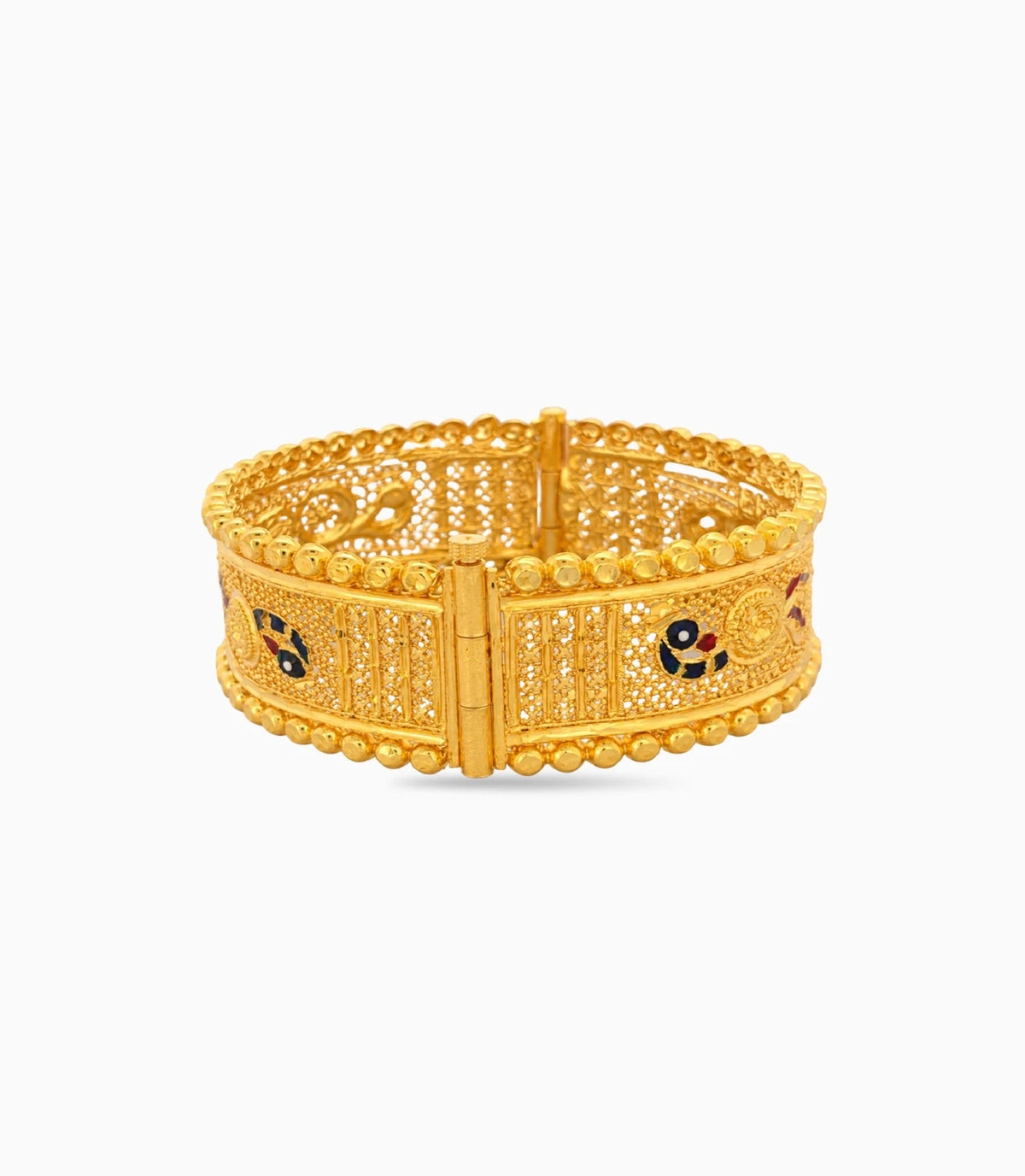 Gold Plated Peacock Motif Enamel Single Bangle