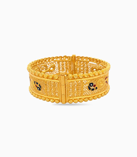 Gold Plated Peacock Motif Enamel Single Bangle