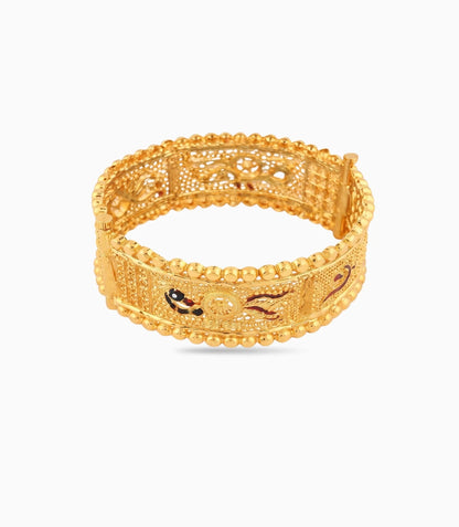 Gold Plated Peacock Motif Enamel Chur Single Bangle