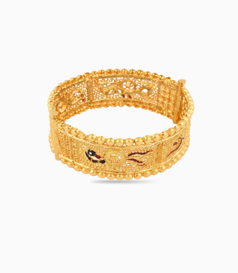 Gold Plated Peacock Motif Enamel Single Bangle