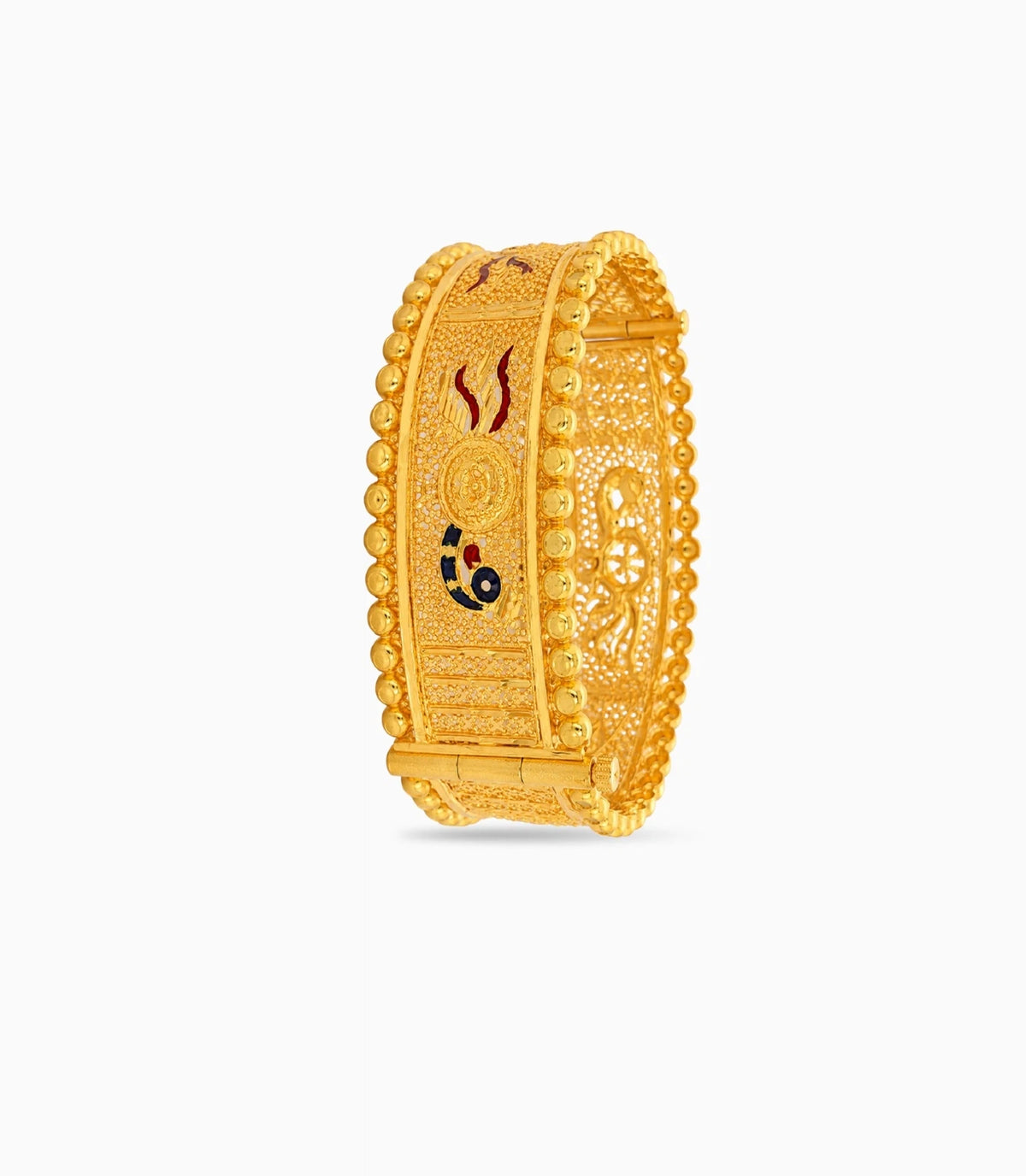 Gold Plated Peacock Motif Enamel Single Bangle