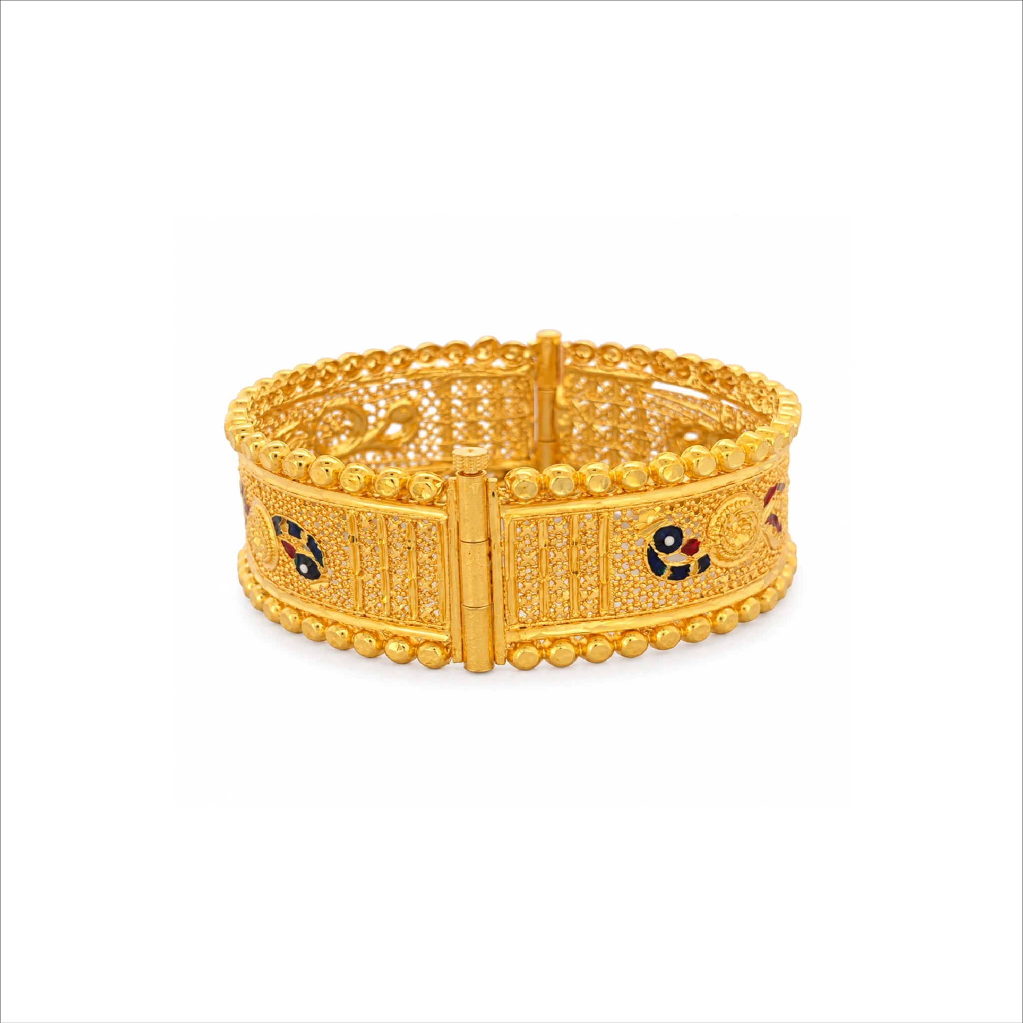 Gold Plated Peacock Motif Enamel Kada Bangle DCC504MBL