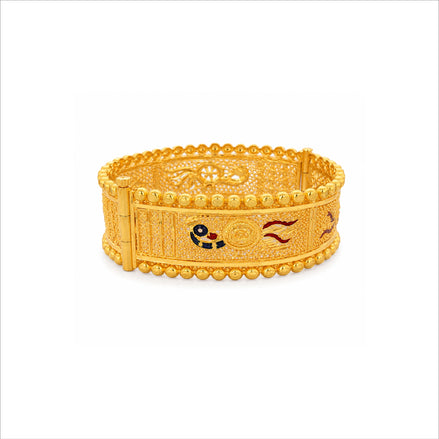 Gold Plated Peacock Motif Enamel Kada Bangle DCC504MBL