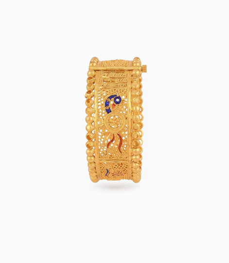 Gold Plated Peacock Motif Enamel Single Bangle