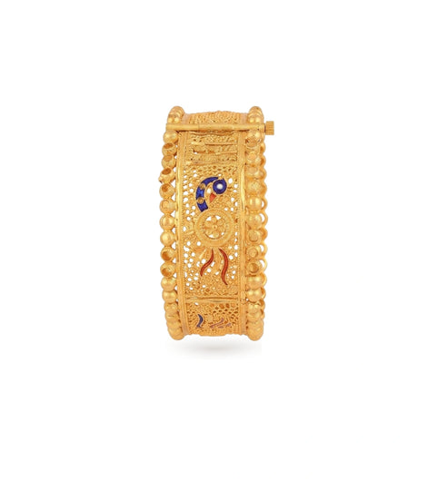 Gold Plated Peacock Motif Enamel Single Bangle