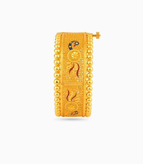 Gold Plated Peacock Motif Enamel Single Bangle