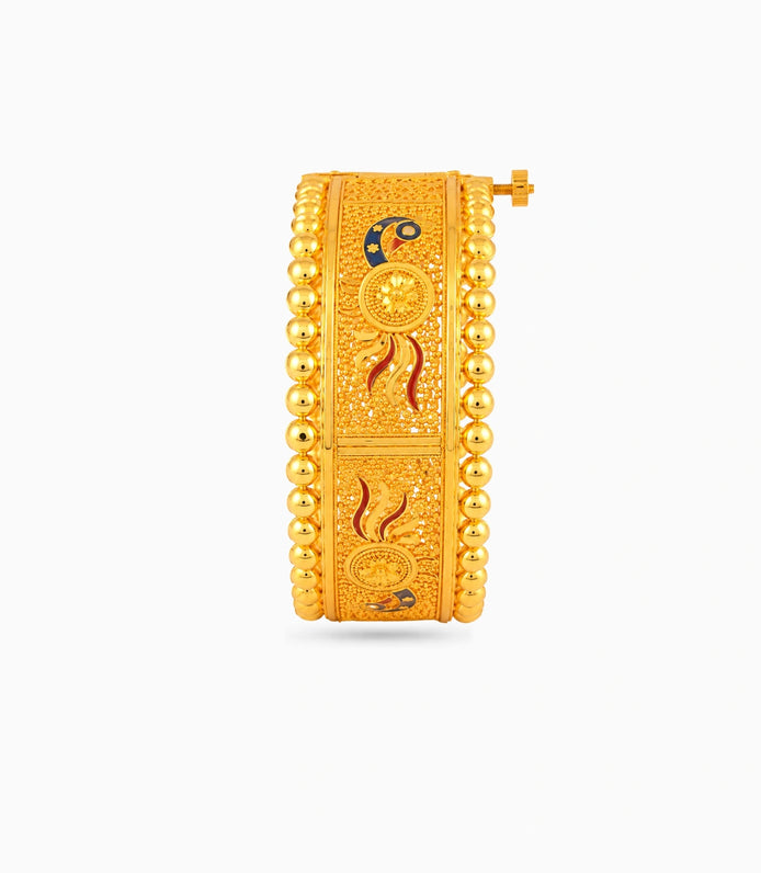 Gold Plated Peacock Motif Enamel Single Bangle