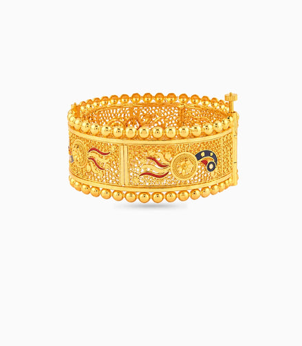 Gold Plated Peacock Motif Enamel Single Bangle